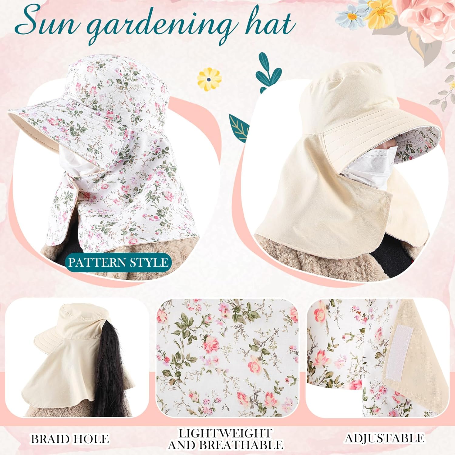 2 Pcs Floral Garden Hat for Wo - Visor Sun Hat 评论和价格