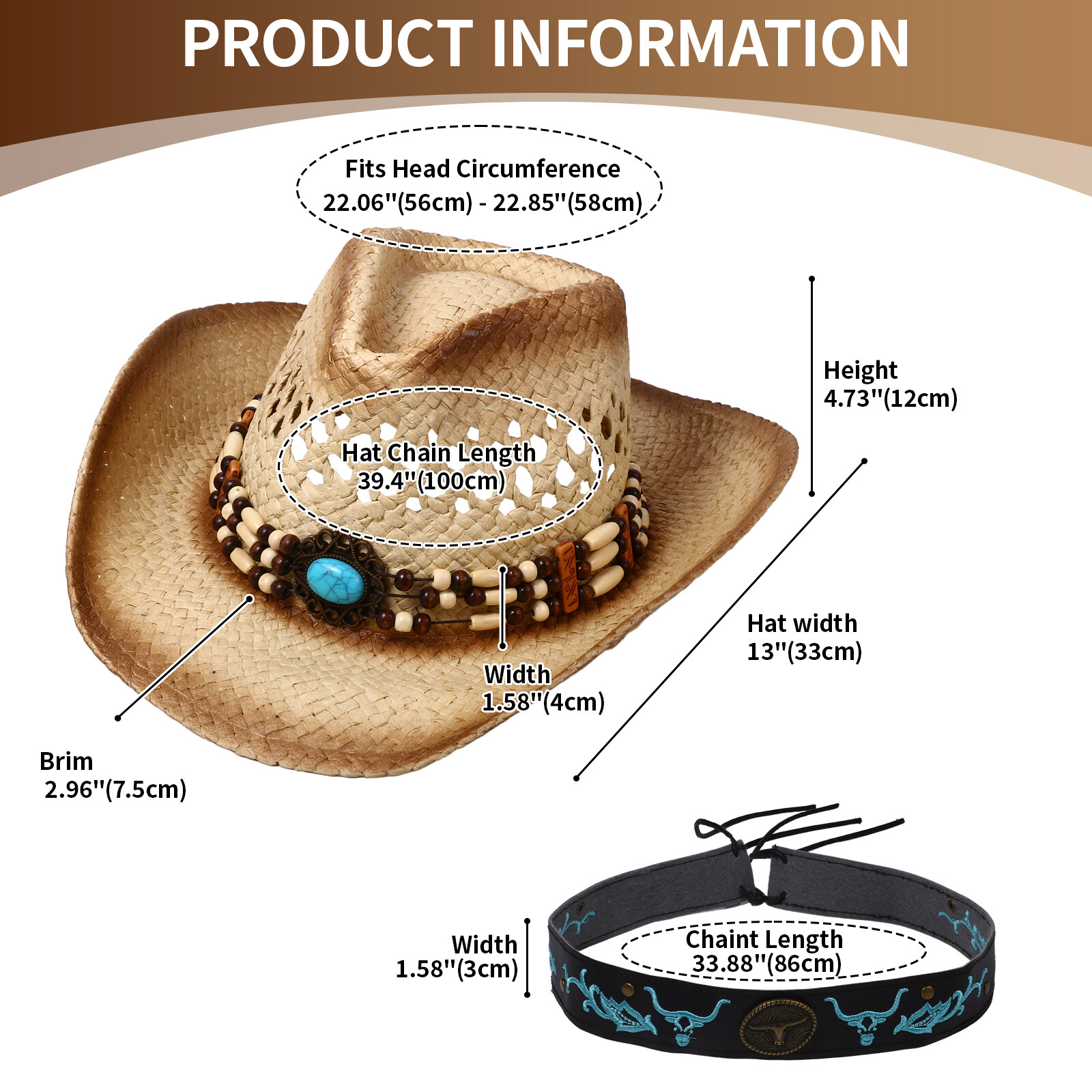 Men's Womens Bohemian Straw Su - Cowboy Hat Straw 评论和价格