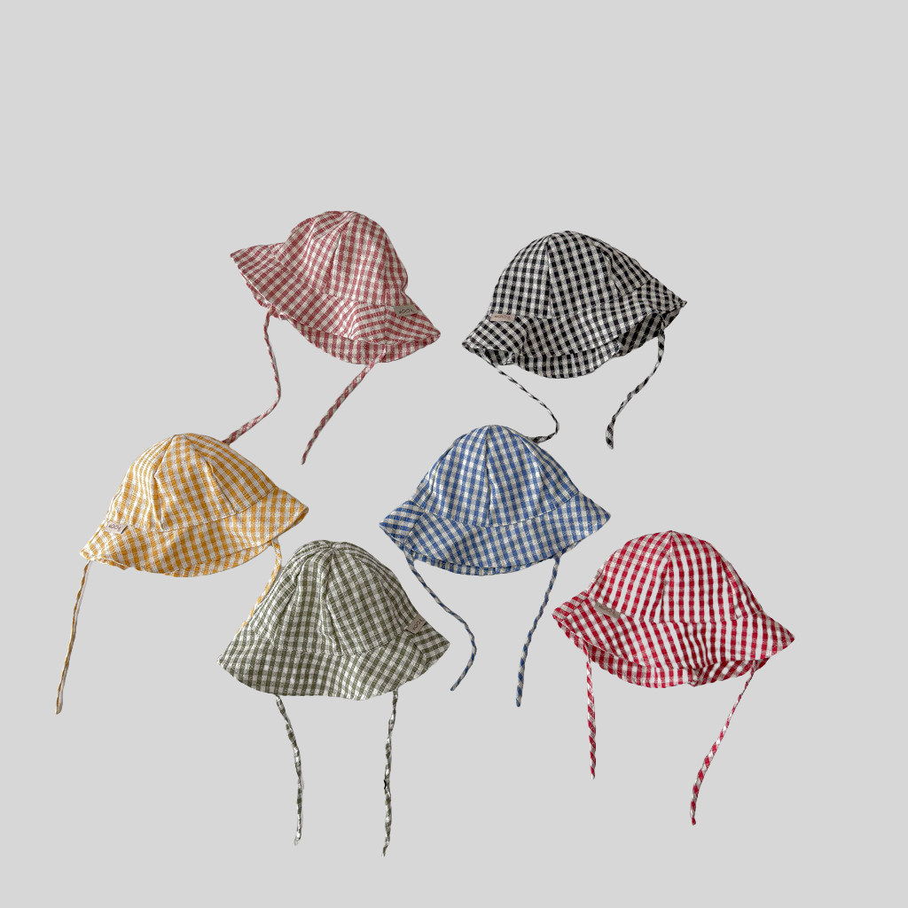 Ins Style Plaid Baby Bucket Ha - Sun Hat Wide Brim 评论和价格