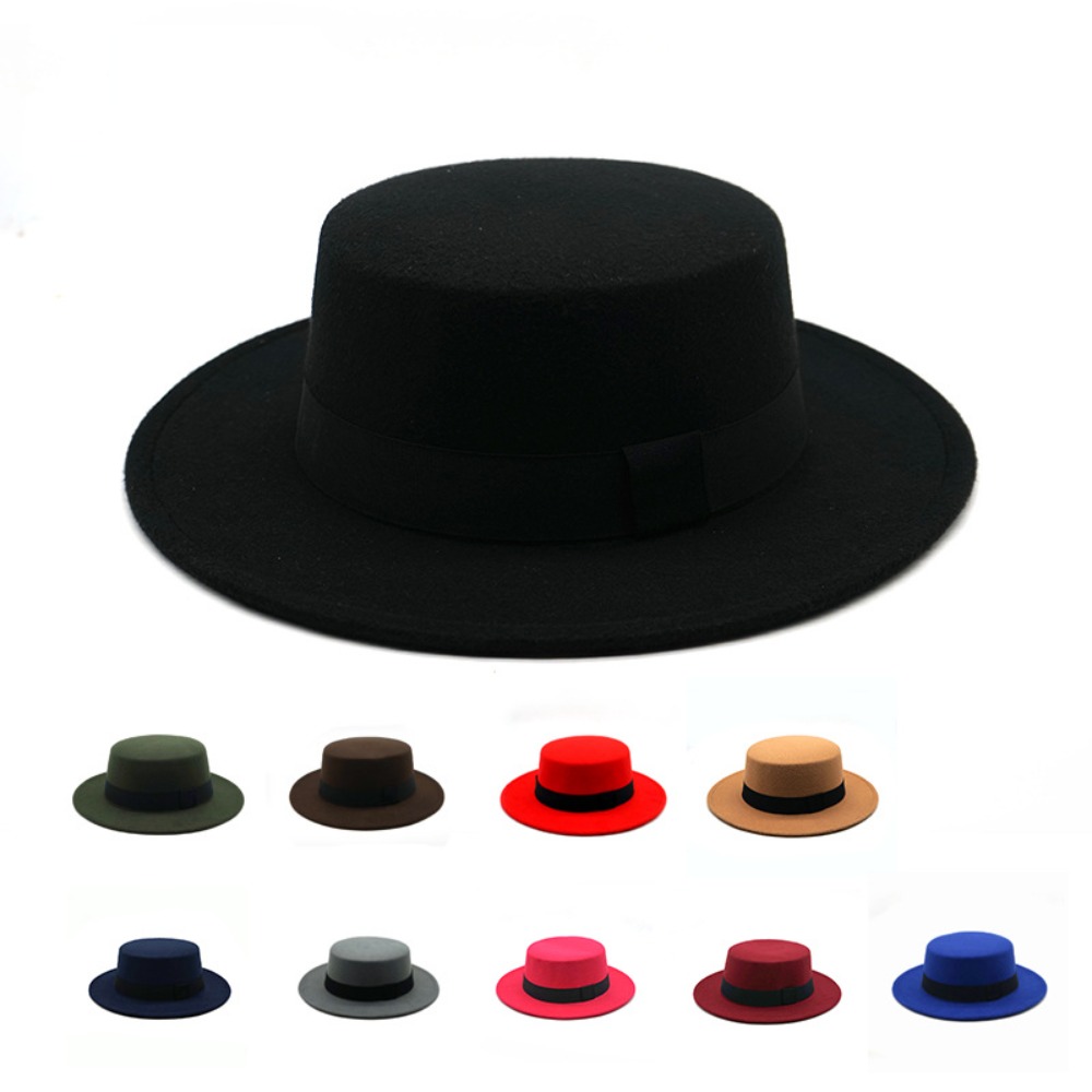British Retro Flat Top Hat wit - Fedora Hat Wool 评论和价格